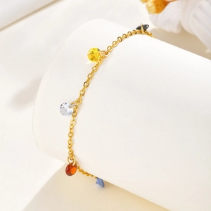 18K gold stainless steel anklet featuring eight vibrant multi-color zircon stones