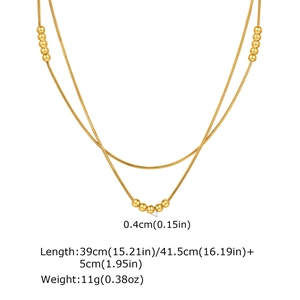 Détails du collier double couche en maille serpent dorée avec perles et dimensions