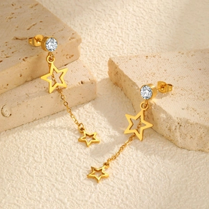 Orecchini a stella in acciaio inossidabile placcato oro 18K con nappe e zirconi