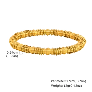 Detail of stainless steel spring bracelet showing 0.64cm width and 17cm circumference