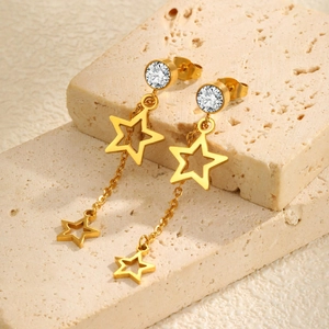 Orecchini pendenti a stella in acciaio inossidabile placcato oro 18K con zirconi cubici