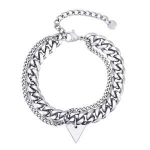 Double-layered stainless steel Cuban chain bracelet with a polished triangle charm
