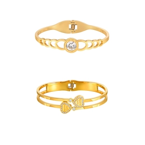 Stainless Steel Roman Numerals Bangle For Women Forever Love Heart Hollow Gold Rhinestone Electroplated Openable Bangle Bracelet Jewelry