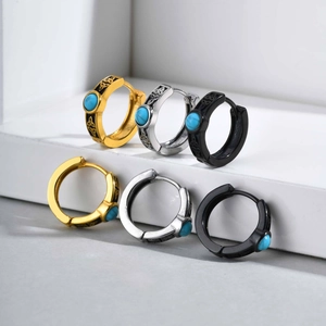 Set of stainless steel hoop earrings with Celtic knots and turquoise stones in 3 colors