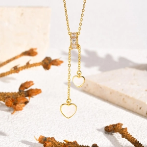 Collier Minimaliste en Acier Inoxydable et Titane pour Femme Or Zircone Géométrique Coquille Cœur Pendentif à Gland