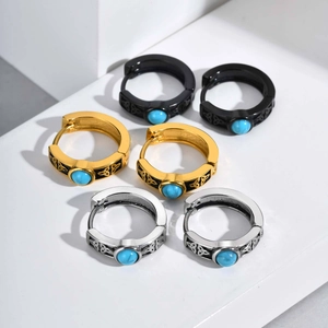 Men's Celtic knot turquoise earrings set in black, gold, and silver stainless steel