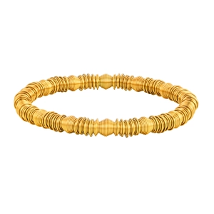 Unisex golden stainless steel spring stretch bracelet with intricate wire texture