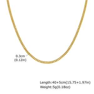 Detail view of 18K gold double layer bead chain necklace with size and weight specs