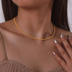 18K gold-plated stainless steel double-layered popcorn bead chain necklace for women