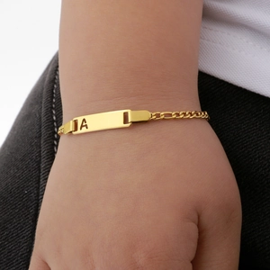 18k gold plated stainless steel curb chain bracelet with hollow letter A ID plate