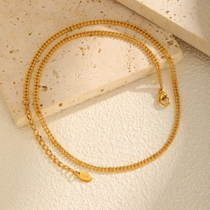 Double layer 18K gold plated stainless steel bead chain necklace with lobster clasp