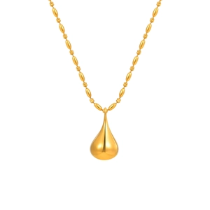 Collana minimalista in acciaio inossidabile dorato 18K con ciondolo a goccia e catena a sfere