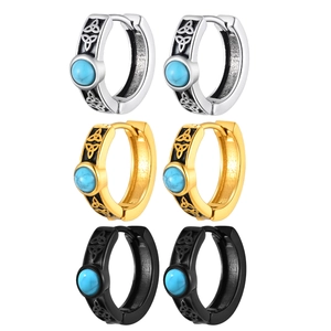 Men's stainless steel Celtic knot hoop earrings with turquoise stones in 3 colors