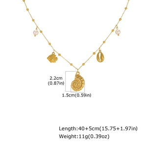 Tableau des tailles du collier doré 18K avec breloques marines et perles d'imitation