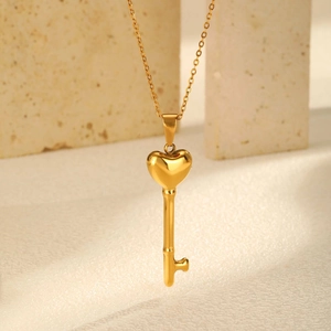 Minimalistische Roestvrijstalen Holle Hart Sleutel Hanger Halsketting Voor Vrouwen Vergulde Sleutel Sieraden Trendy Elegante Accessoires Cadeau