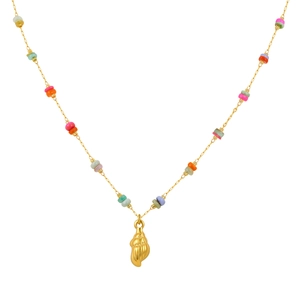 Golden sea shell necklace with colorful beads for summer beach bohemian style jewelry