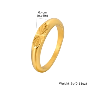 Detailed macro view of gold-plated stainless steel ring with sunburst engraved pattern