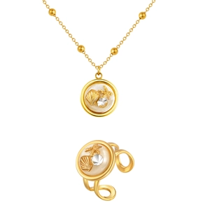 Golden ocean theme jewelry set with shell pendant necklace and adjustable ring