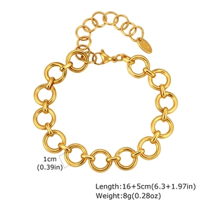 Polished gold link bracelet featuring 1cm rings, lobster clasp and 16+5cm adjustable chain
