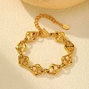 Minimalist Stainless Steel Geometric Rhombic Hollow Link Bracelet For Women 18K Gold Plated Niche Design Fashion Jewelry