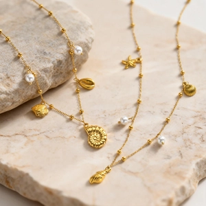 Collier Océan en Acier Inoxydable Fausse Künstliche Perle Pendentifs Coquillage Étoile de Mer Pour Femme Bijoux Plaqué Or
