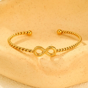 Polished 18K gold plated infinity twisted rope open bangle for women jewelry