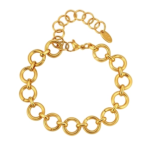 Polished 18K gold-plated interlocking circular link bracelet with lobster clasp and K18 tag