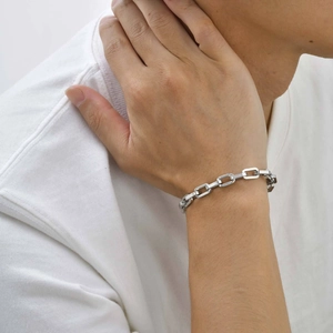 Poliertes silbernes Herren-Gliederarmband aus Edelstahl in rechteckigem Design