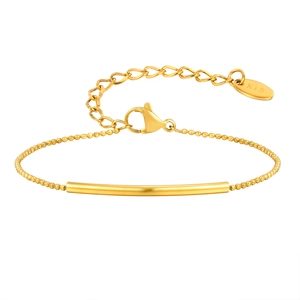 Bracelet en acier inoxydable plaqué or 18 carats avec tube incurvé et chaîne à perles