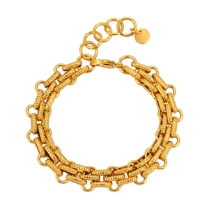 Unisex gold embossed stainless steel watchband link bracelet with luxury texture