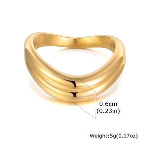 Detail view of 0.6cm wide 18K gold plated stainless steel double wave ring with 5g weight
