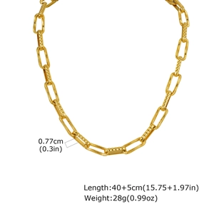 Detail of 0.77cm wide gold rectangular chain links with embossed texture and adjustable clasp