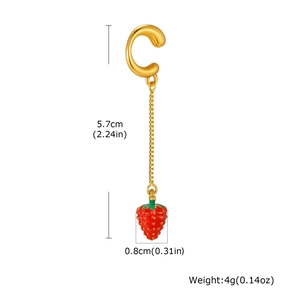 Detailed dimension drawing of gold chain strawberry clip-on earrings showing 5.7cm length