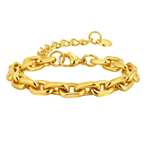 Elegant 18K gold plated stainless steel thick link chain bracelet with adjustable clasp