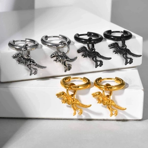 Orecchini a Cerchio in Acciaio Inossidabile Gotico Scheletro di Dinosauro per Uomo Donna Punk Tirannosauro Rex Gioielli Personalizzati