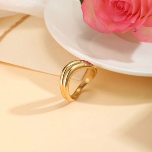 Minimalist double layer wavy 18K gold plated stainless steel ring for women