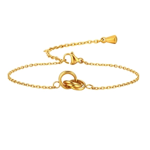 Bracelet en or poli avec trois anneaux entrelacés et chaîne à maillons au design minimaliste