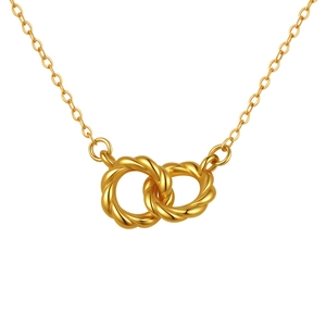 Polished gold double interlocking twist ring necklace for women with minimalist style