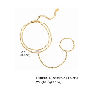 Detailed specs of double-layer finger chain bracelet with zircon and K18 gold finish