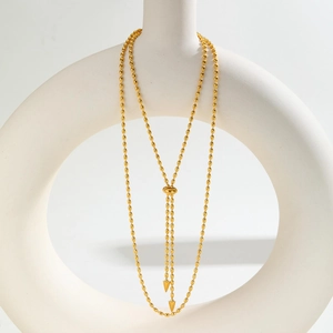Collier Lariat Minimaliste en Acier Titane Plaqué Or Chaîne à Perles Réglable en Forme de Y Avec Pendentif Cône Bijoux Femme