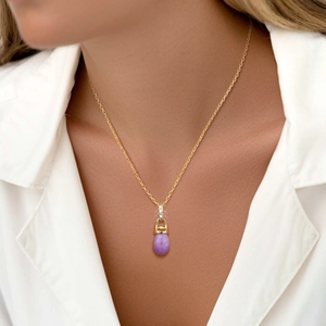 Eleganter Kupfer Wassertropfen Anhänger Halskette 14K Vergoldet Amethyst Zirkonia Eingelegt Halskette Damen Schmuck Für Hochzeit