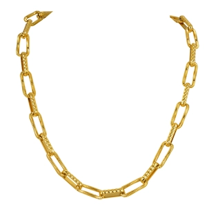 Gold-plated stainless steel rectangular link chain necklace with diamond-cut texture