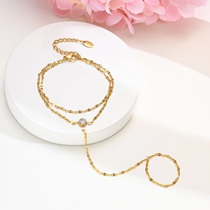 Elegant 18K gold plated hand chain with round zircon stone for women and girls