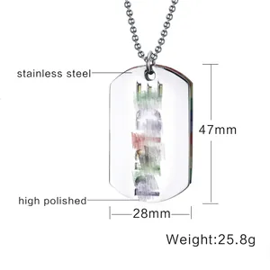 Polished stainless steel dog tag necklace with rainbow stripe and silver mirror finish