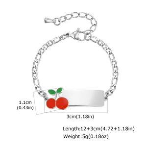 Detail view of personalized kids cherry bracelet showing 12+3cm length and 5g weight specs