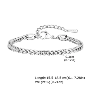Detail of 0.3cm stainless steel wheat chain bracelet with lobster clasp and extension