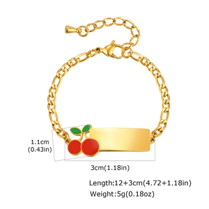 Detailed view of kids cherry bracelet with dimensions and 12 plus 3cm length specs