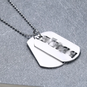 Double-layered stainless steel dog tag necklace with custom fingerprint engraving