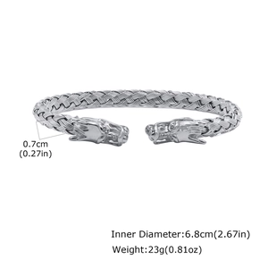 Dettaglio del bracciale drago in acciaio inossidabile con misure di larghezza e diametro