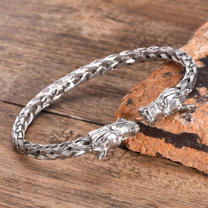 Bracciale da uomo hip-hop con testa di drago intrecciato in acciaio su roccia e legno